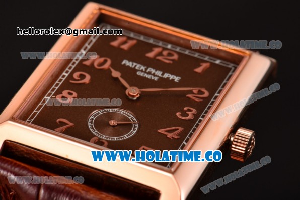 Patek Philippe Gondolo Miyota 1L45 Quartz Rose Gold Case with Coffee Dial and Arabic Numeral Markers - Click Image to Close